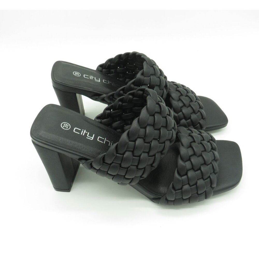 City Chic Black Braided Heeled Sandals Size 8 Square Toe NEW